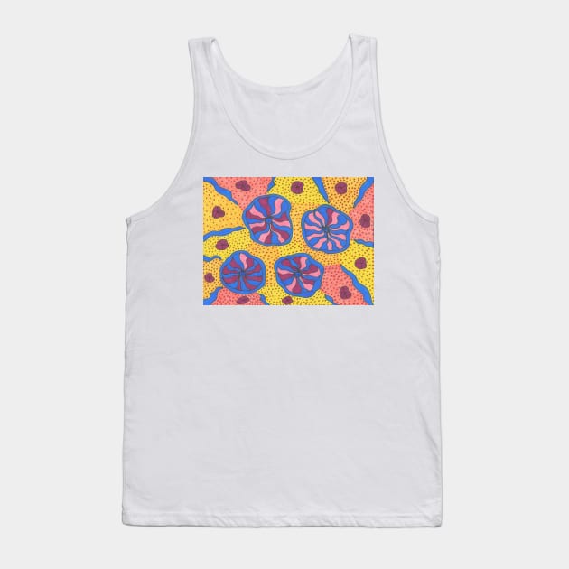 Blue and Bright Funky Space Flowers Tank Top by DanielleGensler